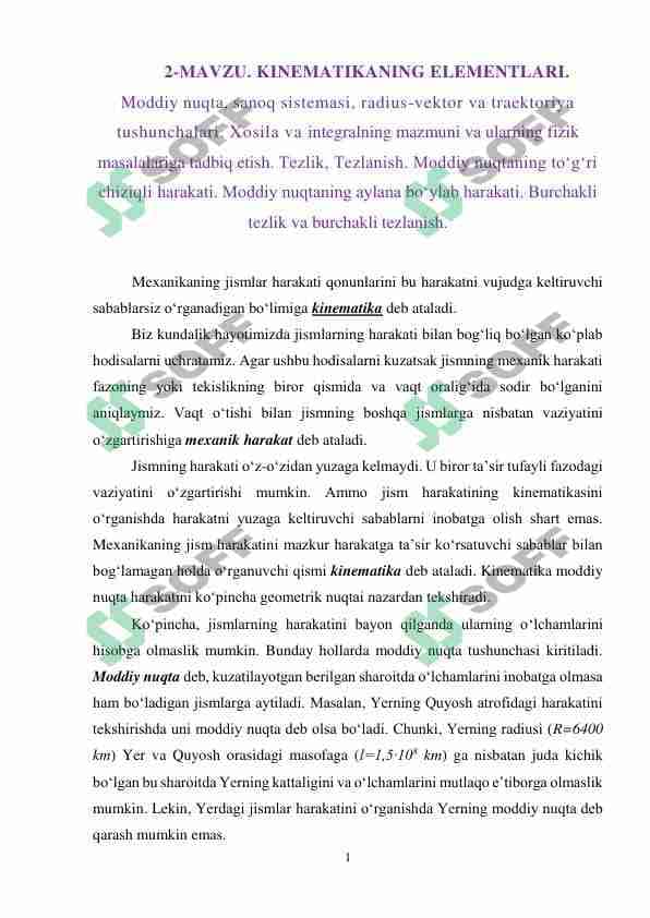 KINEMATIKANING ELEMENTLARI 1
