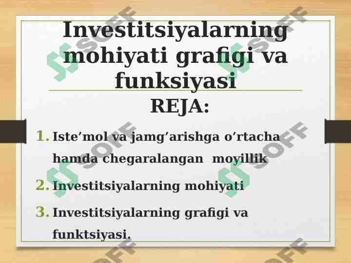 Investitsiyalarning mohiyati grafigi va funksiyasi 1