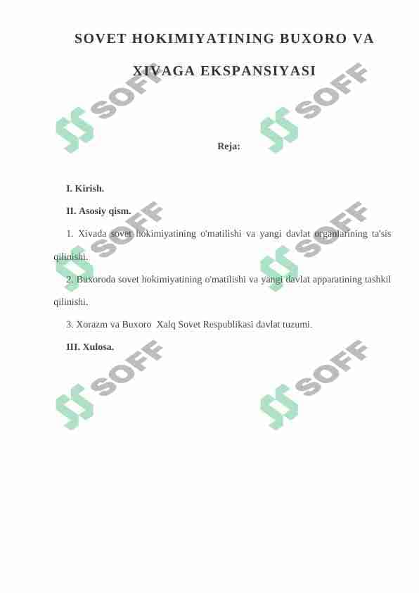 SOVET HOKIMIYATINING BUXORO VA XIVAGA EKSPANSIYASI 1