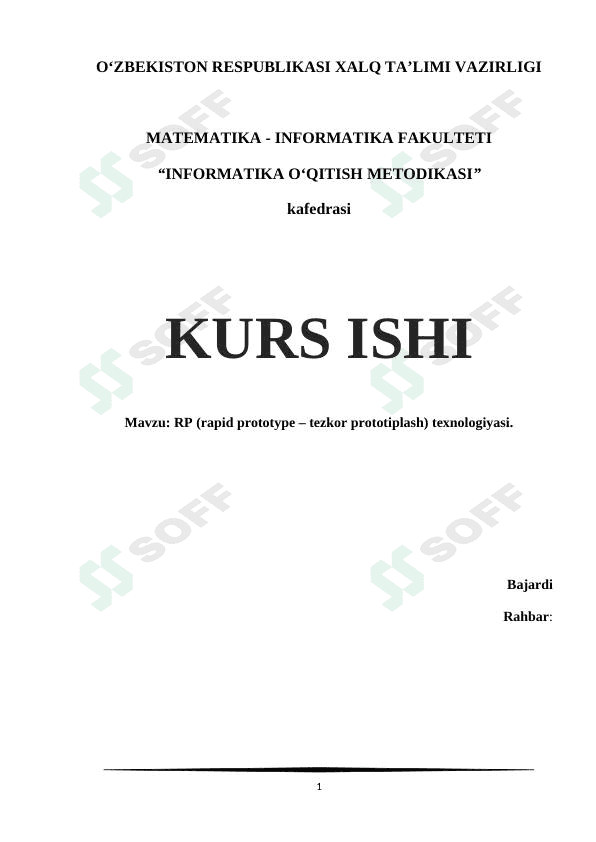 RP (rapid prototype – tezkor prototiplash) texnologiyasi 1