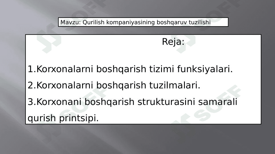 Qurilish kompaniyasining boshqaruv tuzilishi 1