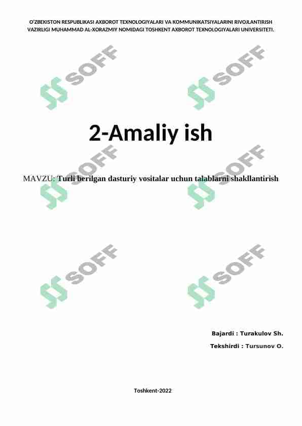 Turli berilgan dasturiy vositalar uchun talablarni shakllantirish 1