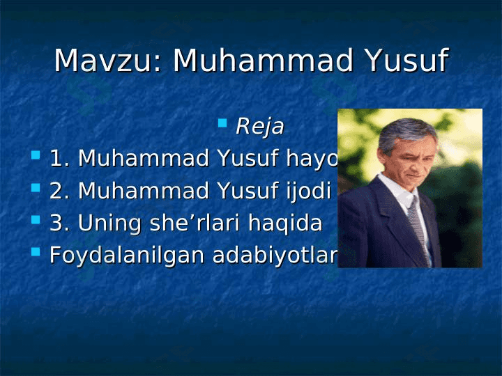 Muhammad Yusuf hayoti va ijodi 1