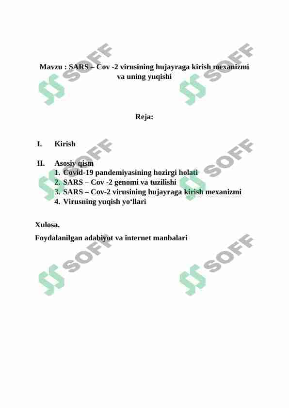 SARS – Cov -2 virusining hujayraga kirish mexanizmi va uning yuqishi 1