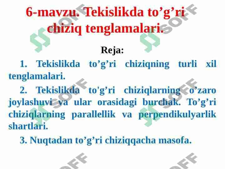 Tekislikda to’g’ri chiziq tenglamalari. 1