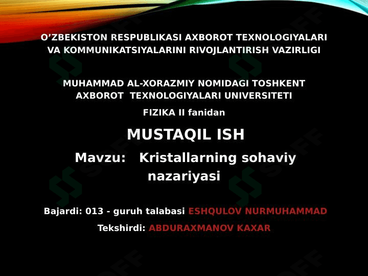 Kristallarning sohaviy nazariyasi 1