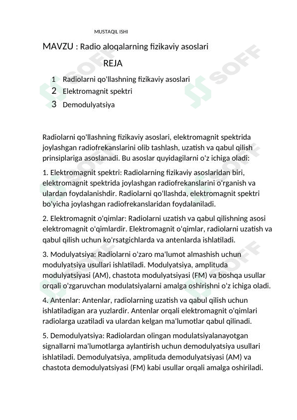 Radio aloqalarning fizikaviy asoslari