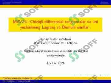 Chiziqli differensial tenglamalar va uni yechishning Lagranj va Bernulli usullar 1
