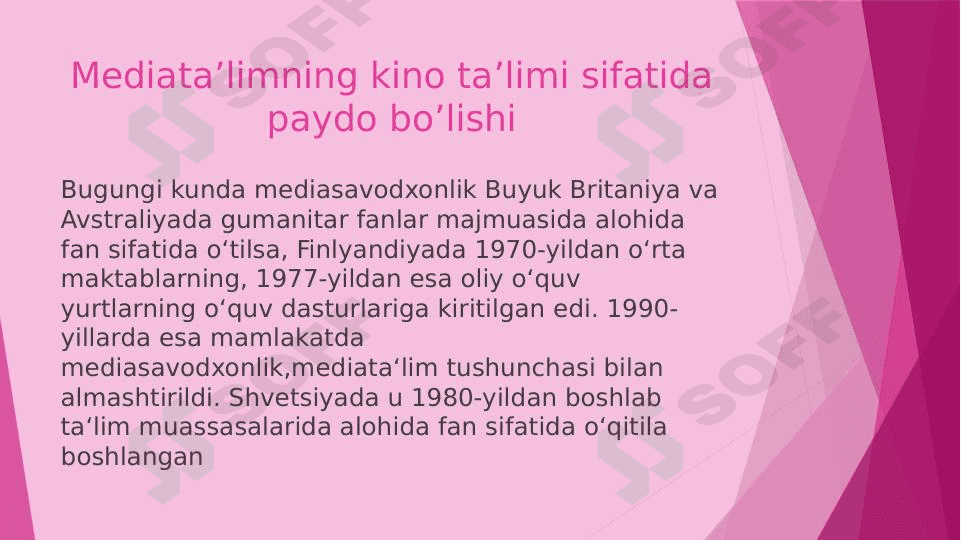 Mediata'limning kino ta'limi sifatida paydo bo'lishi 1