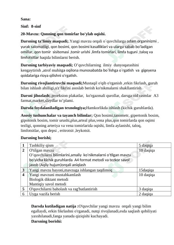 Qonning qon tomirlar bo'ylab oqishi.8-sinf ochiq dars 1