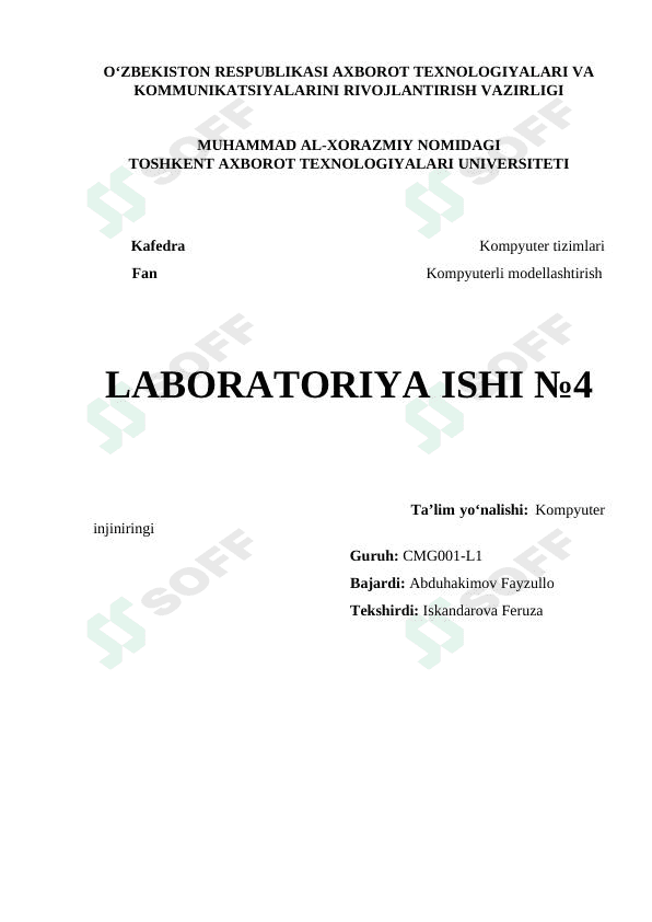 Tenglamalar yechimini Simulink paketidan foydalanib yechimini aniqlash. 1