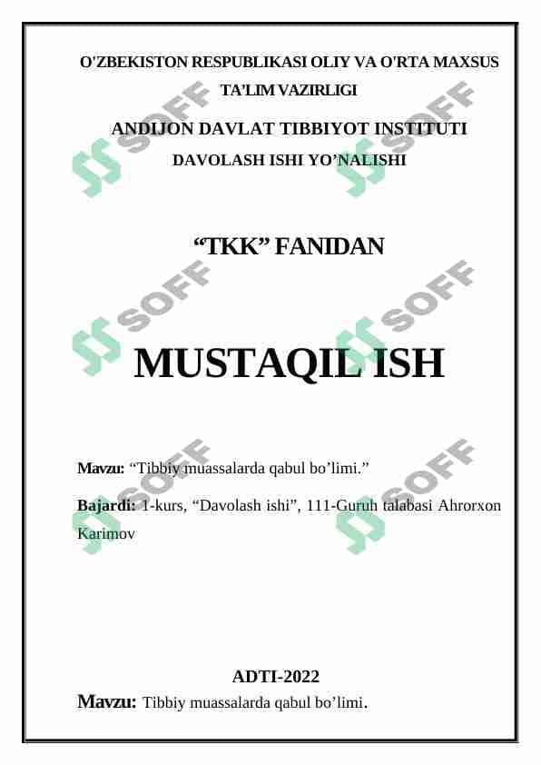Tibbiy muassalarda qabul bo’limi 1