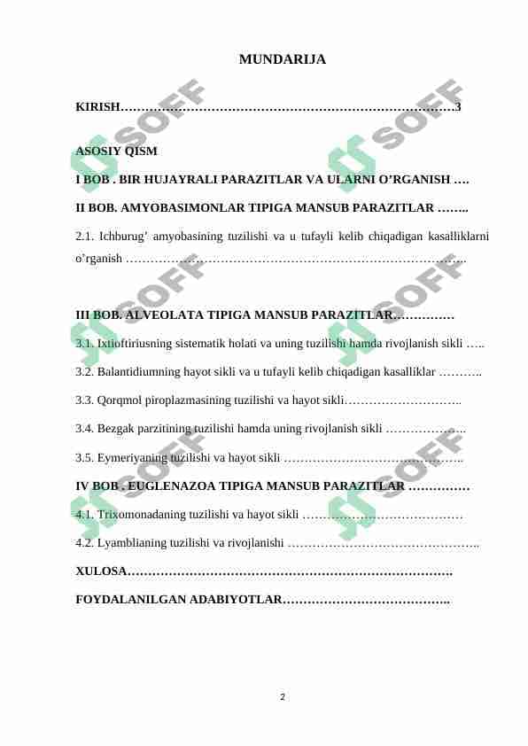 BIR HUJAYRALI PARAZITLAR VA ULARNI O’RGANISH 1