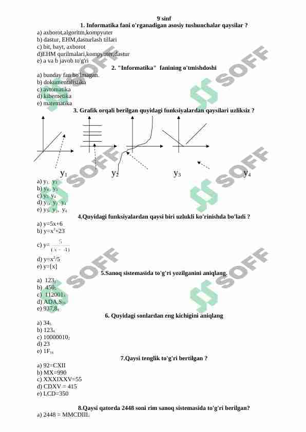 Informatika test 9-11-sinflar, javoblari bilan birga 1