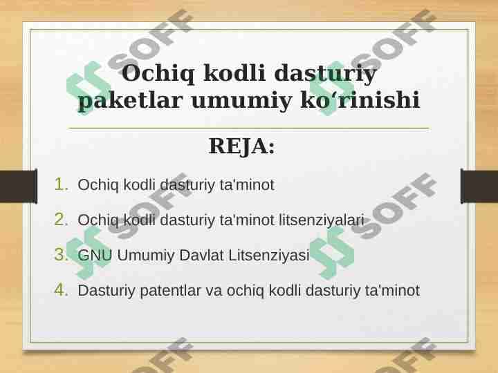 Ochiq kodli dasturiy paketlar umumiy koʻrinishi 1