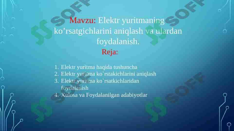 Elektr yuritmaning  ko’rsatgichlarini aniqlash va ulardan foydalanish 1