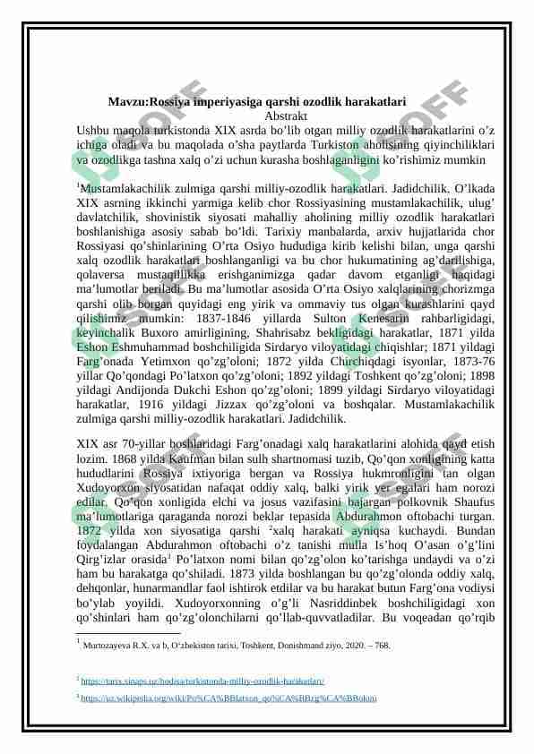 Rossiya imperiyasiga qarshi ozodlik harakatlari 1
