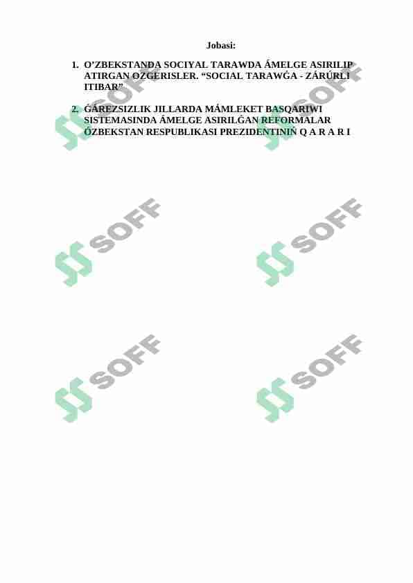О’ZBEKSTANDA SOCIYAL TARAWDA ÁMELGE ASIRILIP ATIRGAN OZGERISLER. 1