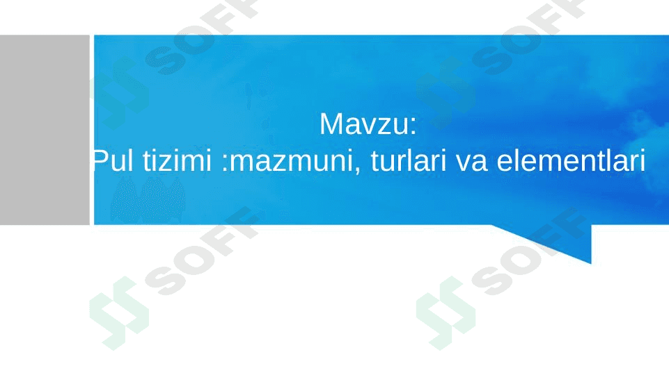 Pul tizimi mazmuni, turlari va elementlari 1