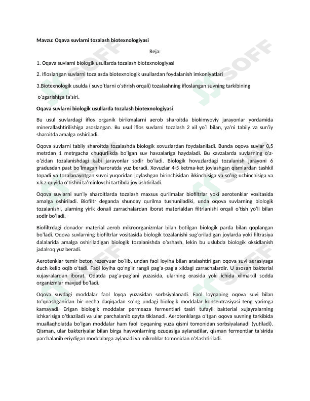 Oqava suvlarni tozalash biotexnologiyasi 1