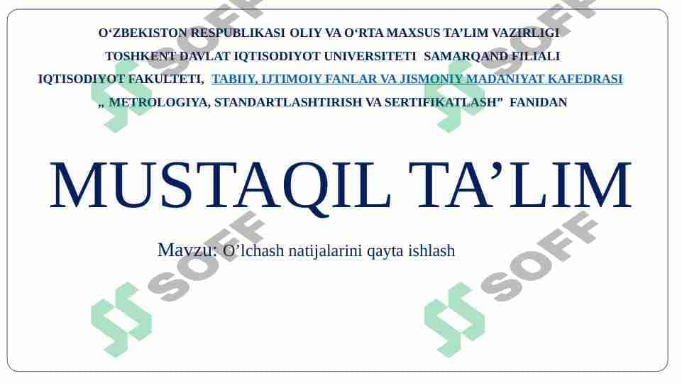 O’lchash natijalarini qayta ishlash 1