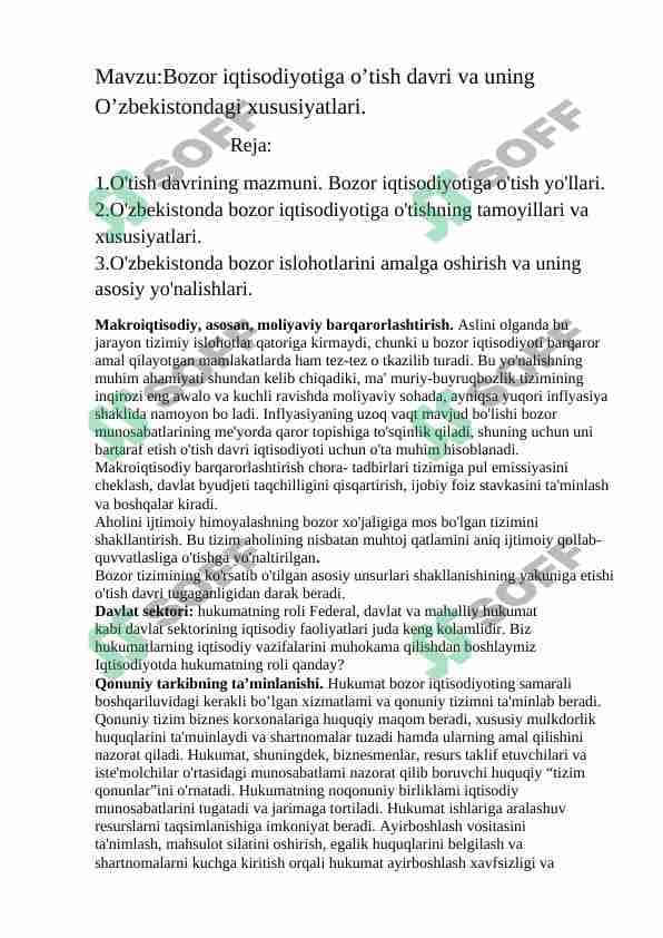 Bozor iqtisodiyotiga o’tish davri 1
