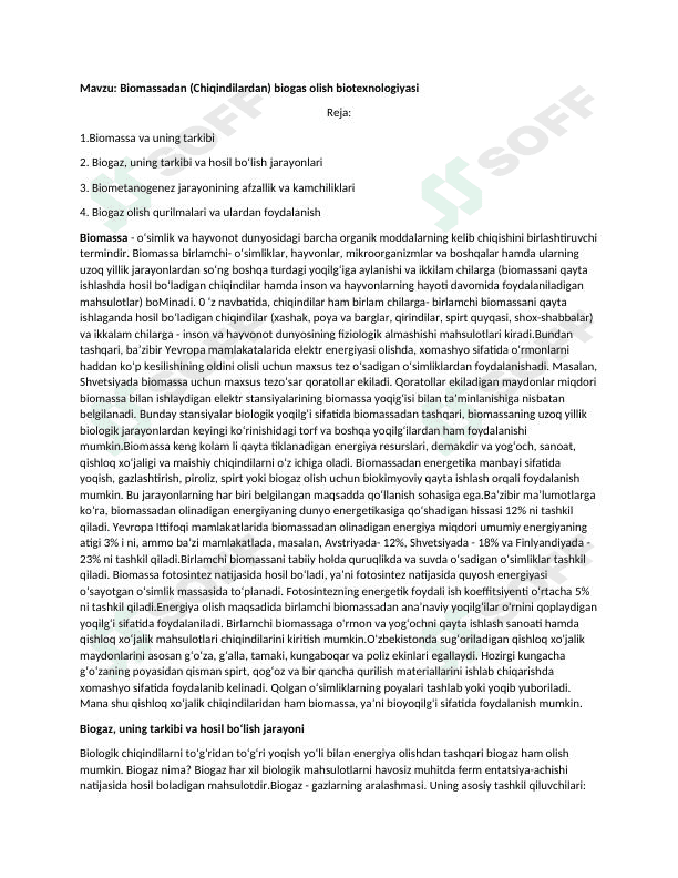 Biomassadan biogas olish texnologiyasi 1