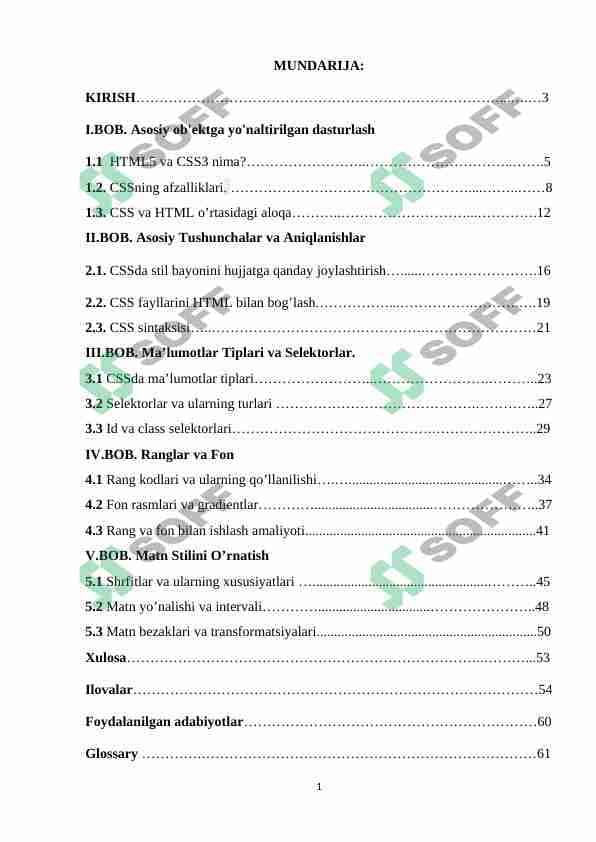 Stillar. (Asosiy tushunchalar va aniqlanishlar. Stil bayonini hujjatga joylashtirish. CSSda ma’lumotlar tiplari. Selektorlar. Sinflar. Ranglar va fon. Matn stillari.) 1