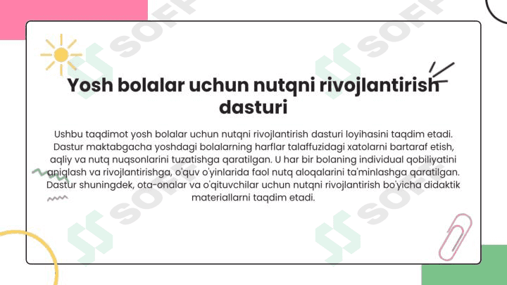 Yosh bolalar uchun nutqni rivojlantirish dasturi 1