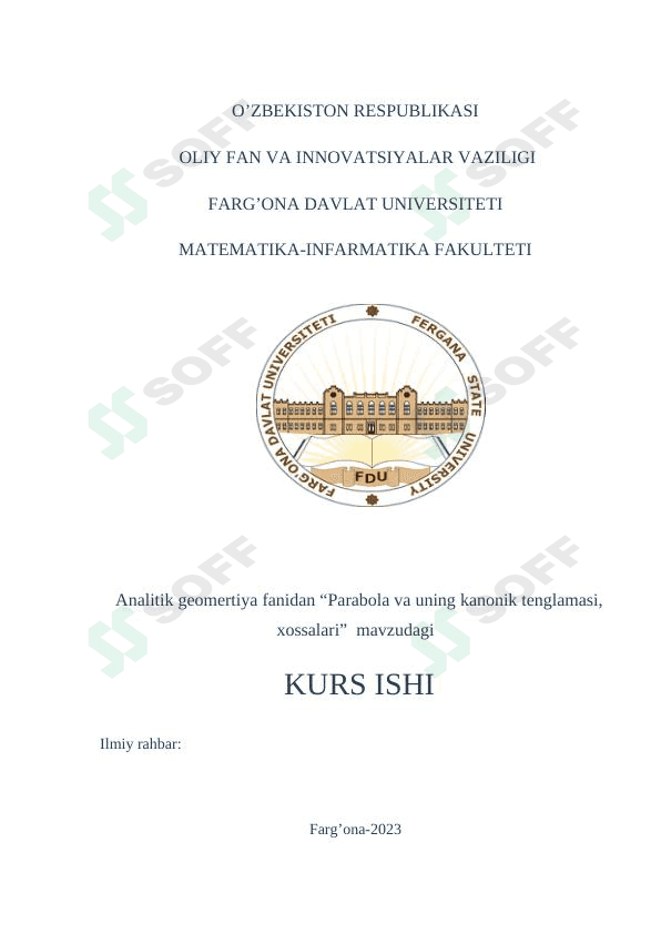 Parabola va uning kanonik tenglamasi, xossalari 1