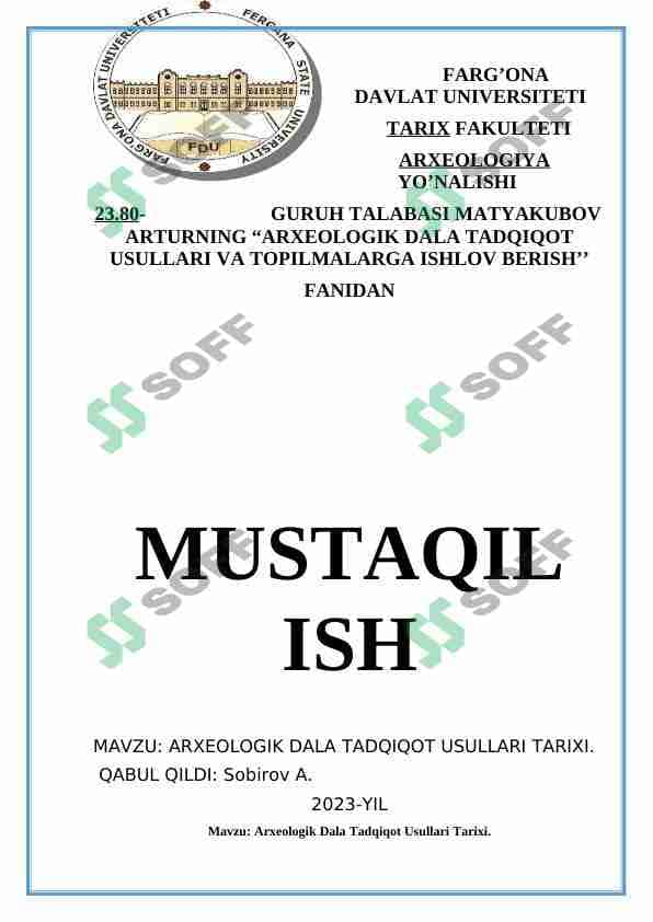 ARXEOLOGIK DALA TADQIQOTLARI USULLARI TARIXI 1