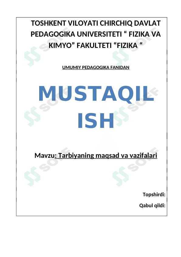 Tarbiyaning maqsad va vazifalari 1