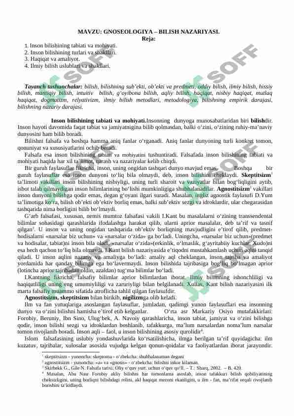 GNOSEOLOGIYA – BILISH NAZARIYASI. 1