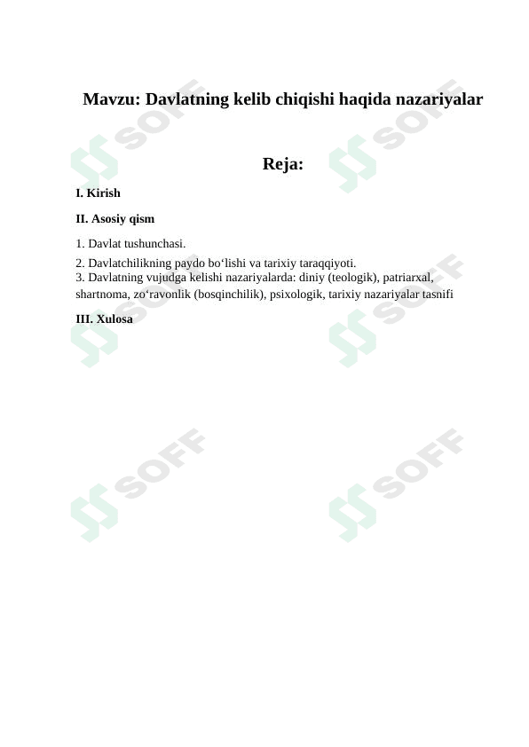 Davlatning kelib chiqishi haqida nazariyalar 1
