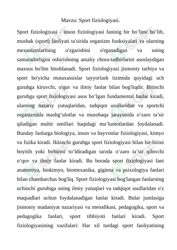 Sport fiziologiyasi 1