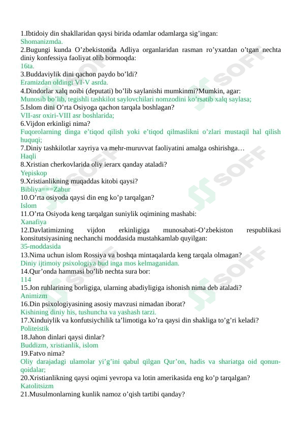 Dinshunoslik savol-javob 1
