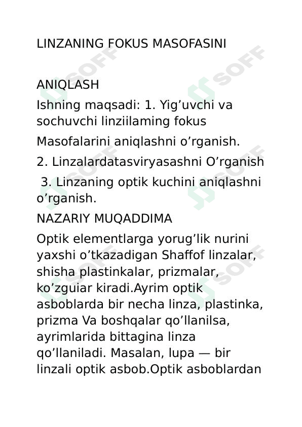 Linzaning fokus masofasini aniqlash 1