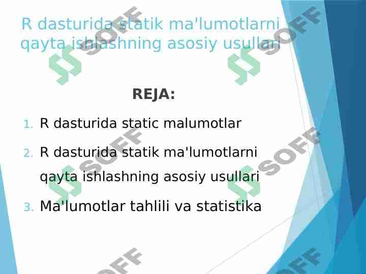 R dasturida statik ma'lumotlarni qayta ishlashning asosiy usullari 1
