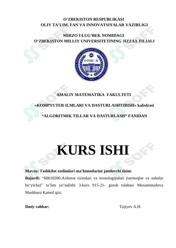 Tashkilot xodimlari ma’lumotlarini jamlovchi tizim. 1