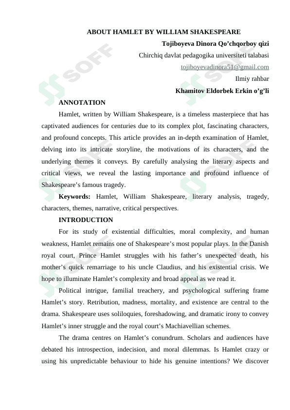 ABOUT HAMLET BY WILLIAM SHAKESPEARE 1
