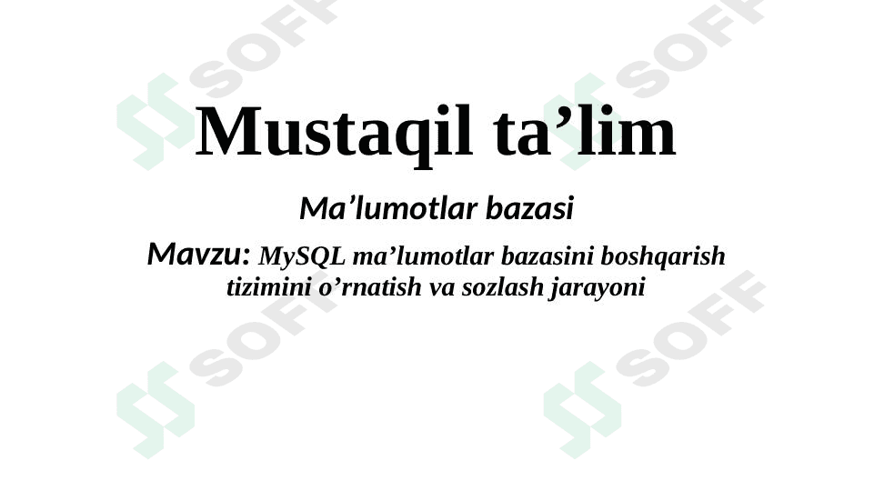 MySQL ma’lumotlar bazasini boshqarish 1