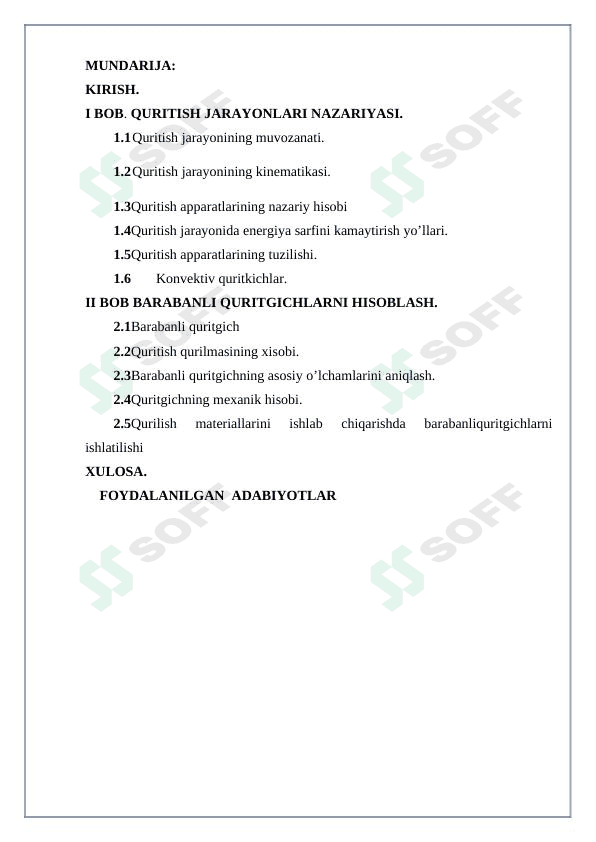 Barabanli quritish apparatini hisoblash va loyihalash 1