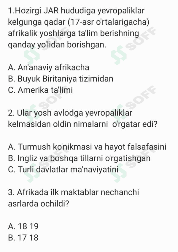 Afrika ta'lim tizimi haqida test 1