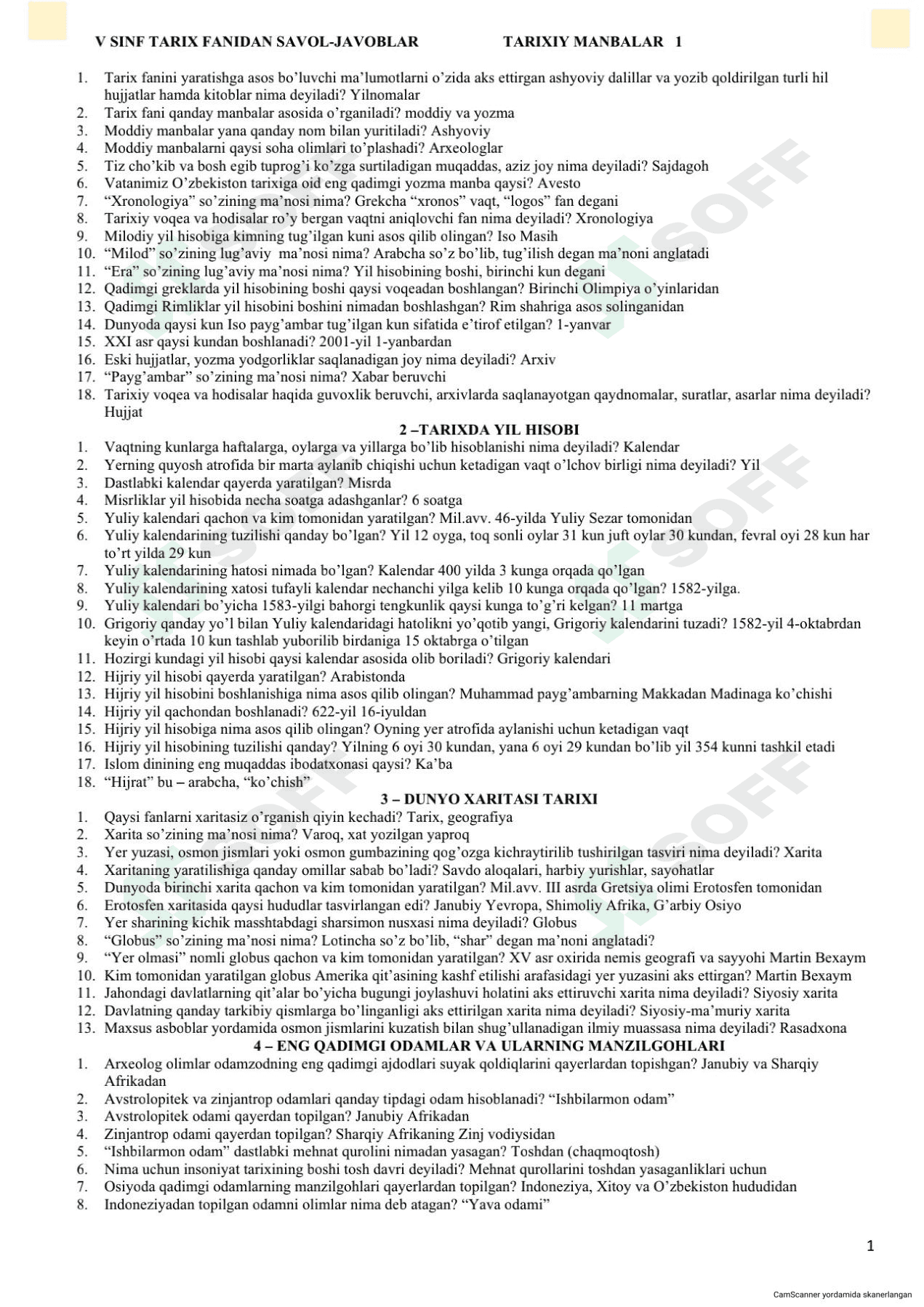 5-sinf tarix fanidan umumiy savol-javoblar to'plami 1