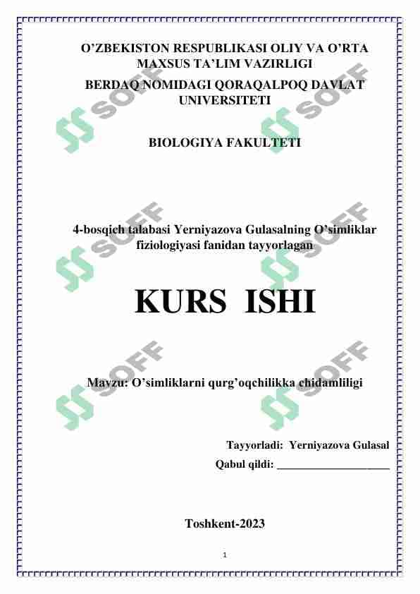O’simliklarni qurg’oqchilikka chidamliligi 1