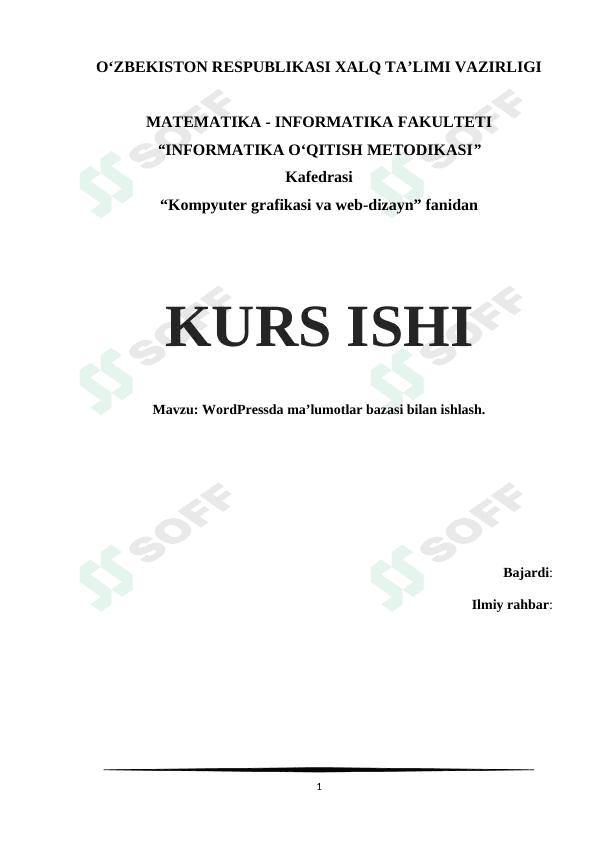 WordPressda ma'lumotlar bazasi bilan ishlash 1