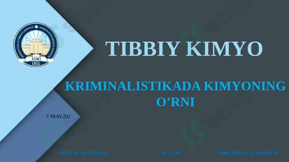 KRIMINALISTIKADA KIMYONING O’RNI 1
