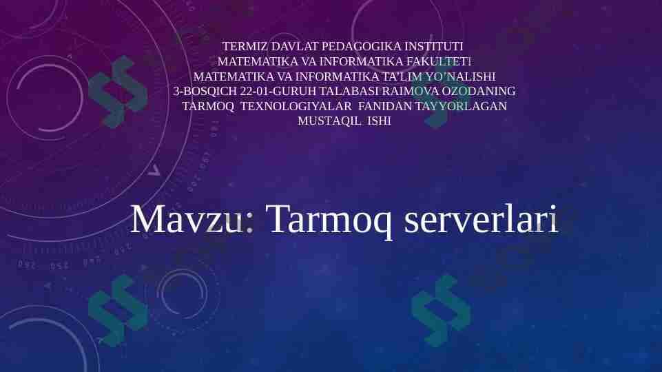 Tarmoq serverlari. 1