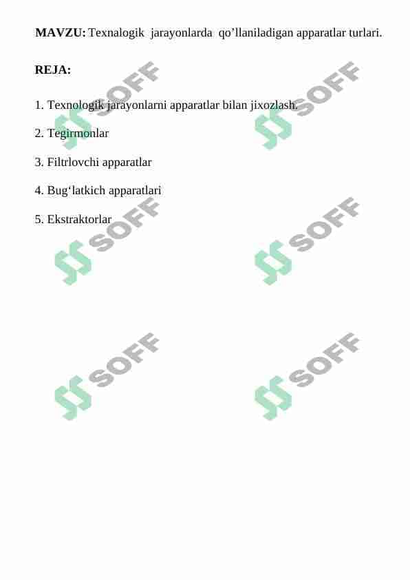 Texnalogik  jarayonlarda  qo’llaniladigan apparatlar turlari 1
