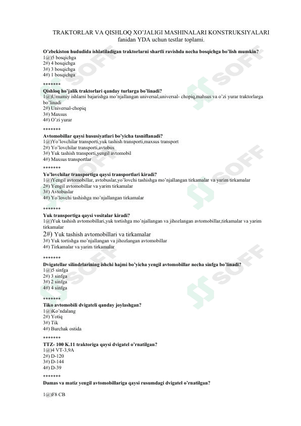 Traktorlar va QXM konstruksiyalari 1